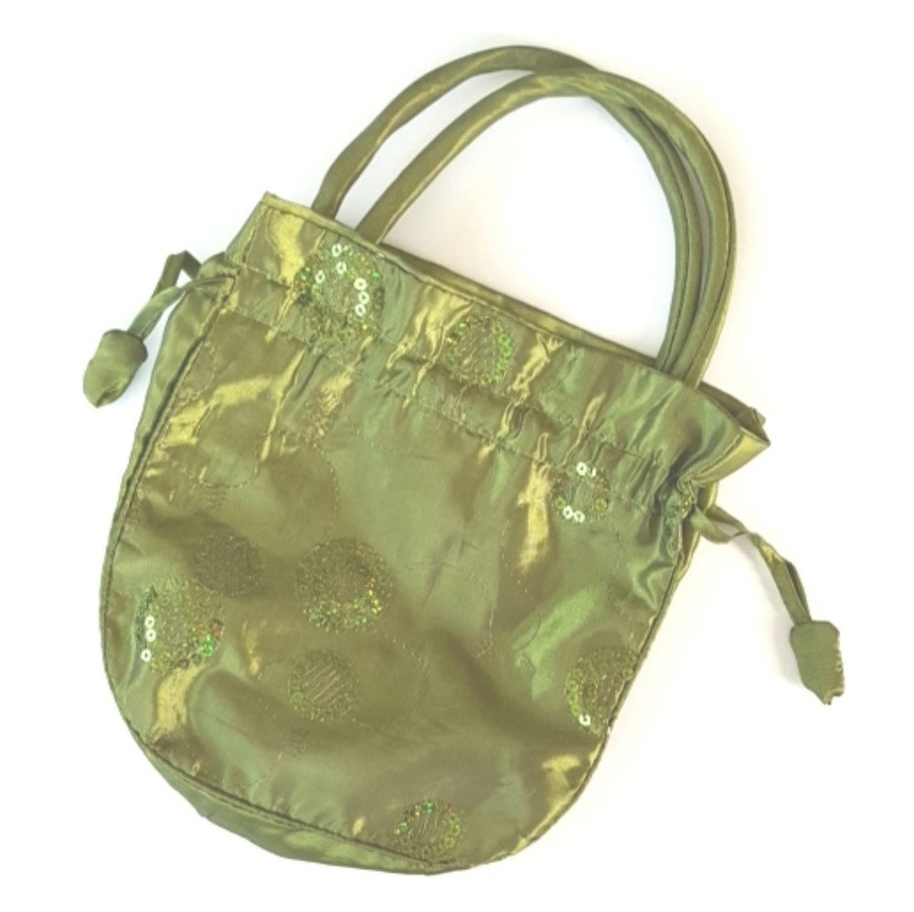 Purse Handbag Drawstring Sparkly Moss Green Small Fairy Botanical Whimsy NWOT - Picture 6 of 7